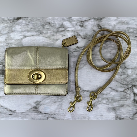 Coach Handbags - Coach Parker Mini Leather Crossbody Bag Metallic Gold Wallet